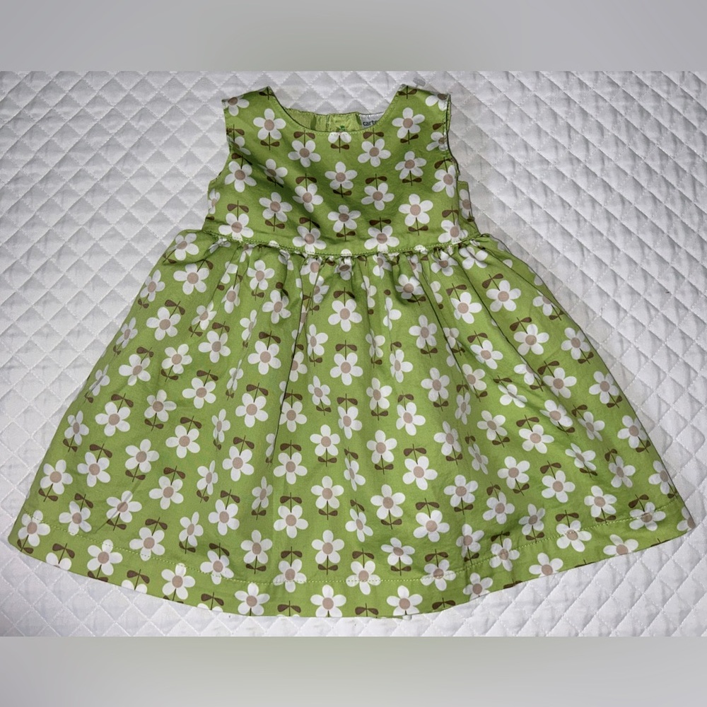 New Carter’s Infant Girls Sleeveless Lime Green Dress Floral Pattern Size 6 mths